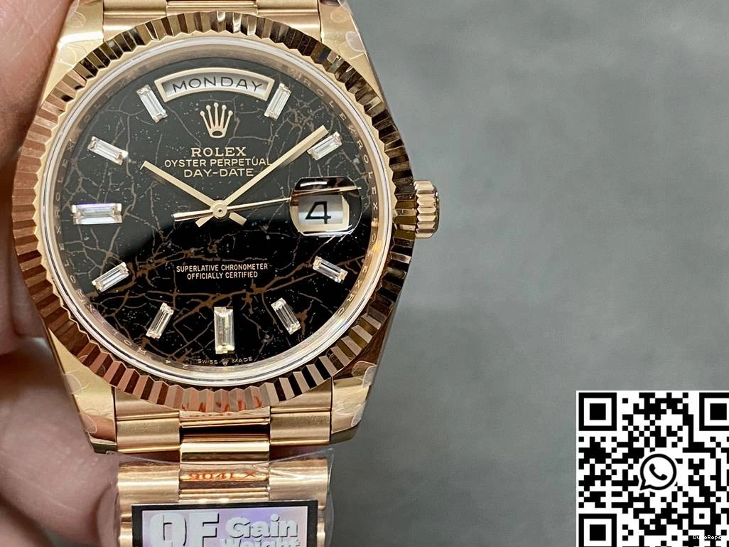 Rose Factory Gold Steel QF v5 Day Black M228235-0045 Tungsten Rolex Date Dial Diamond Hourmarker 0704